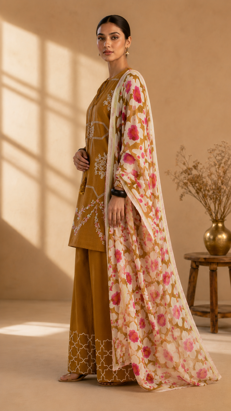 Mustard Floral Co-ord Suit Set