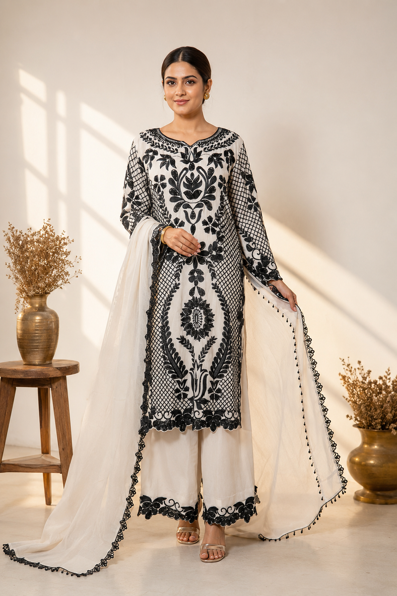 Ivory Noir Embroidered Suit Set