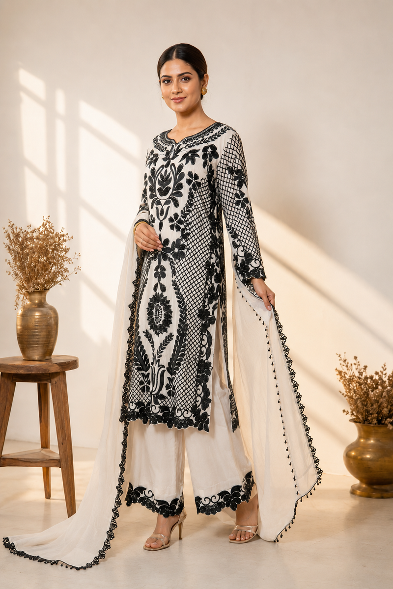 Ivory Noir Embroidered Suit Set