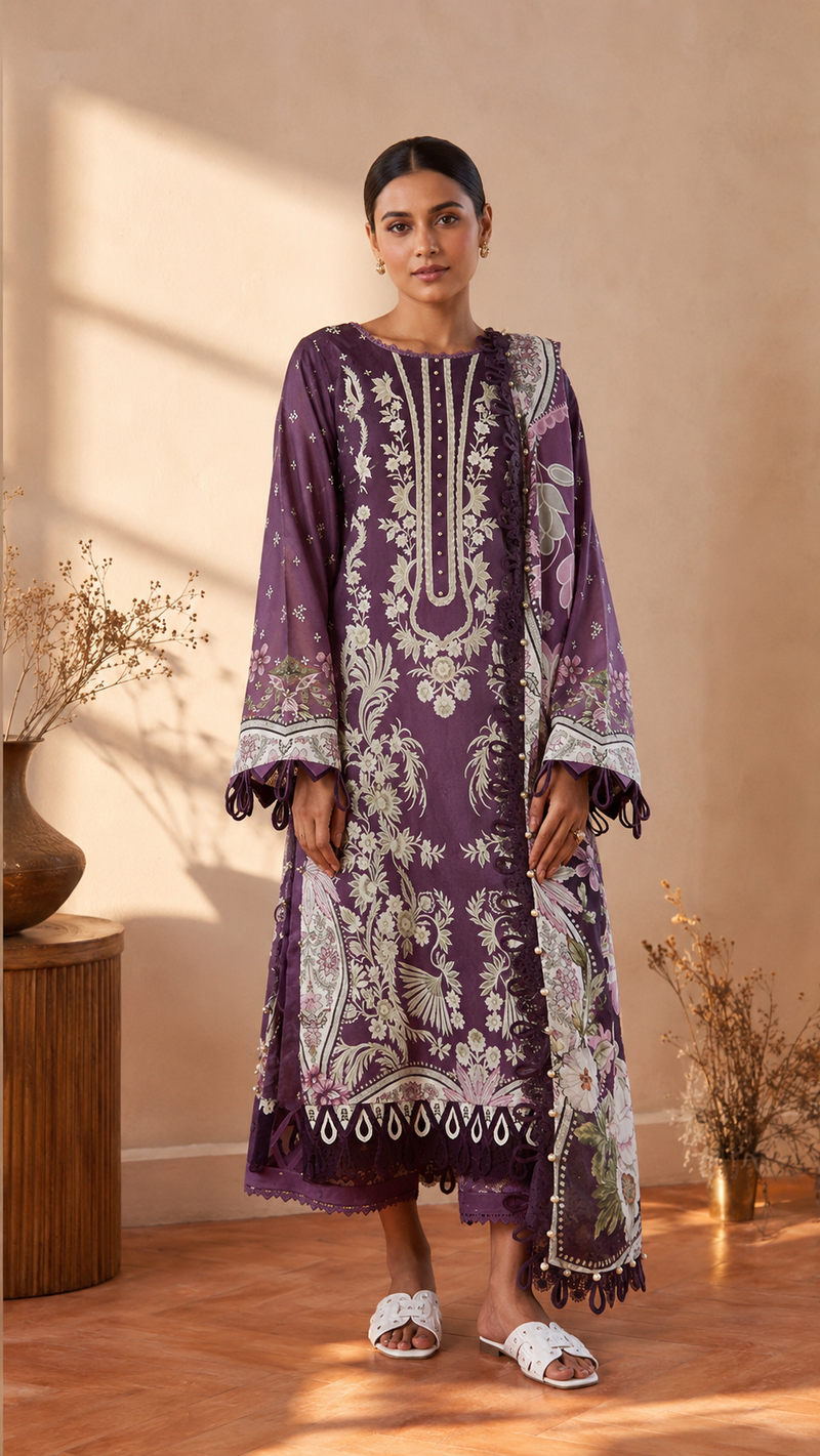 Royal Amethyst Printed Suit Set