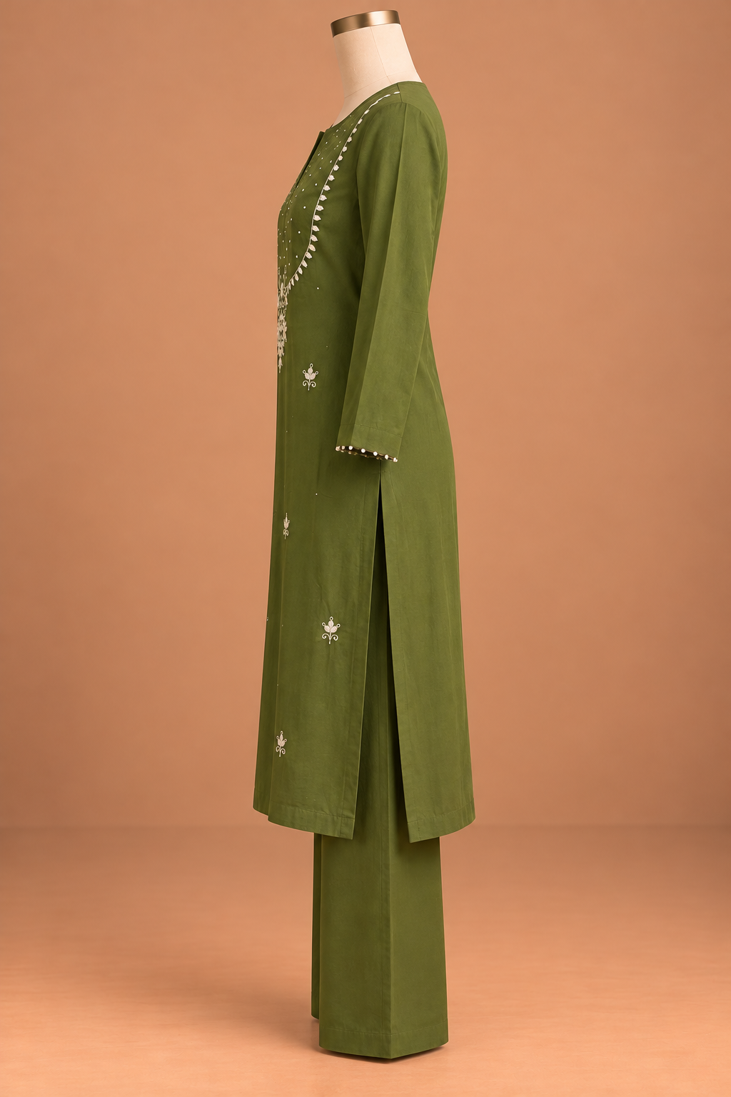 Olive Ivory Embroidered Suit Set