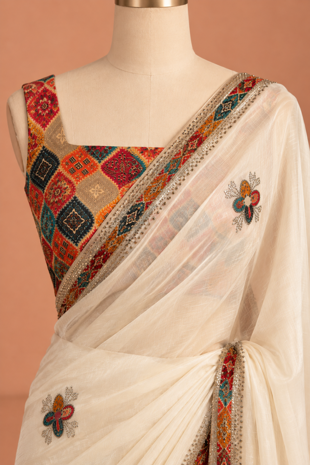 Ivory Mosaic Embellished Saree