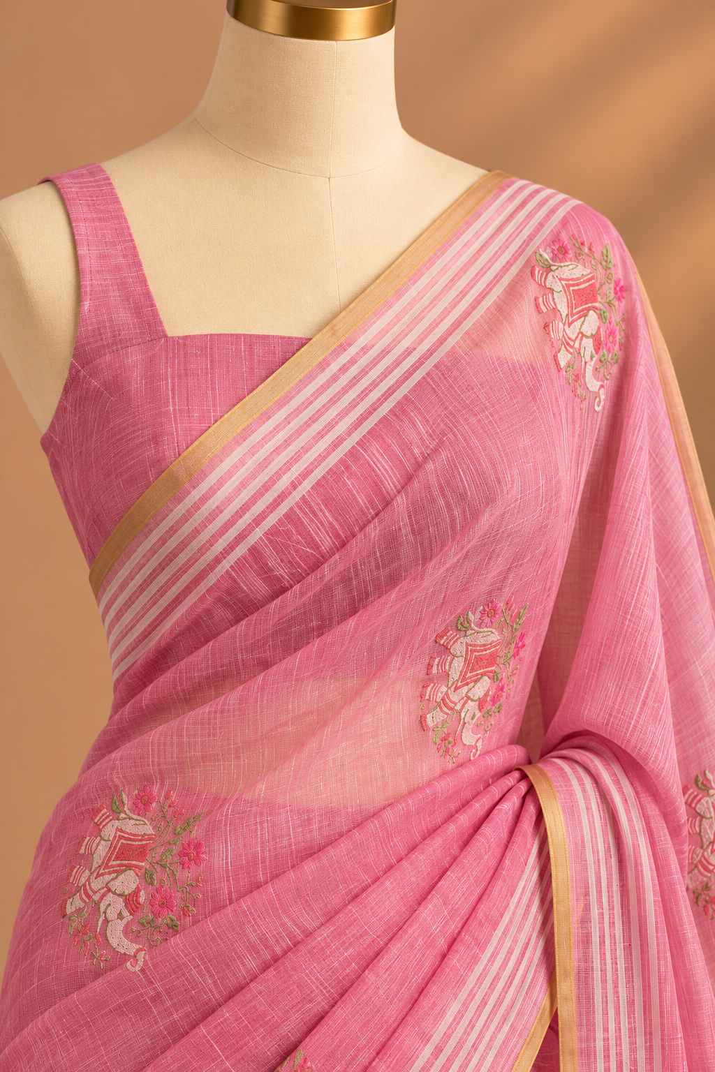 Gulabi Rekha Handloom Saree