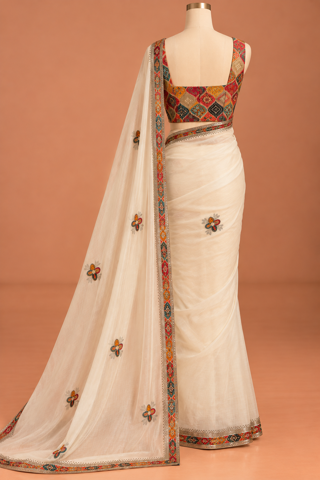 Ivory Mosaic Embellished Saree