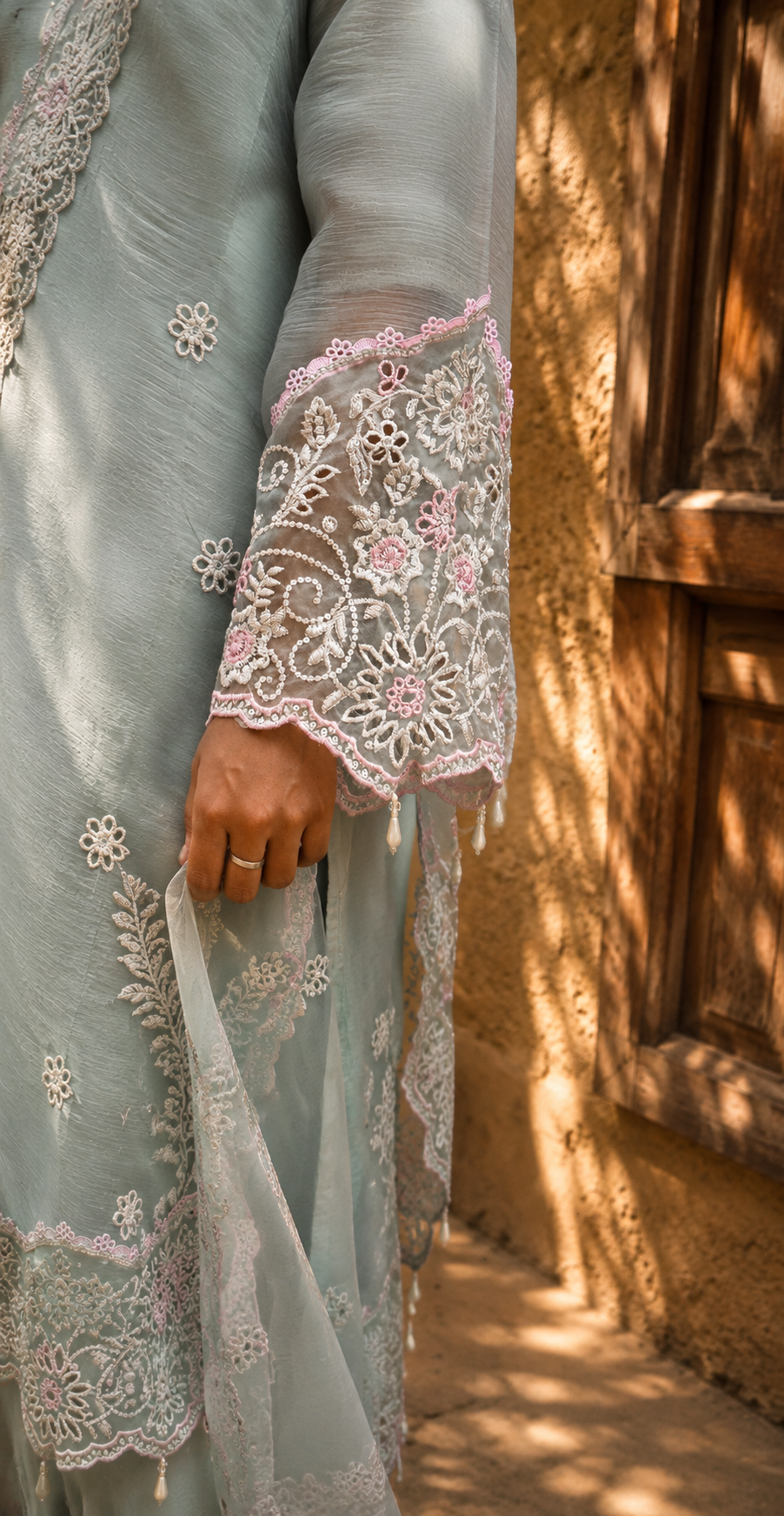 AURELLE BLUSH — Embroidered Organza Suit