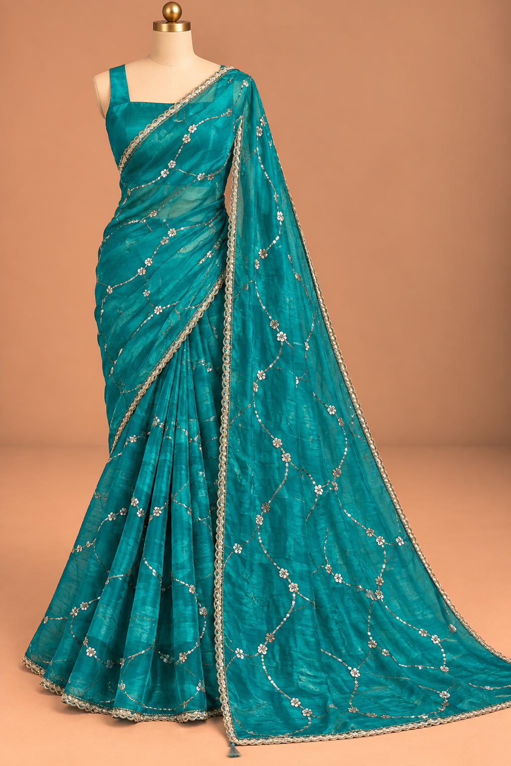 Neelanjali Turquoise Organza Saree