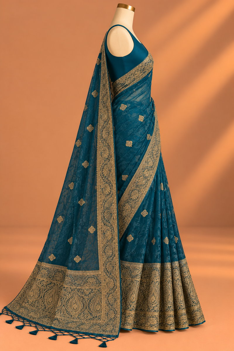 Neel Zari Paisley Saree