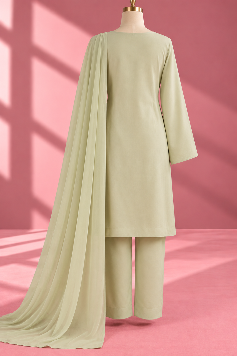 LUMIÈRE SAGE — Pastel Embroidered Suit