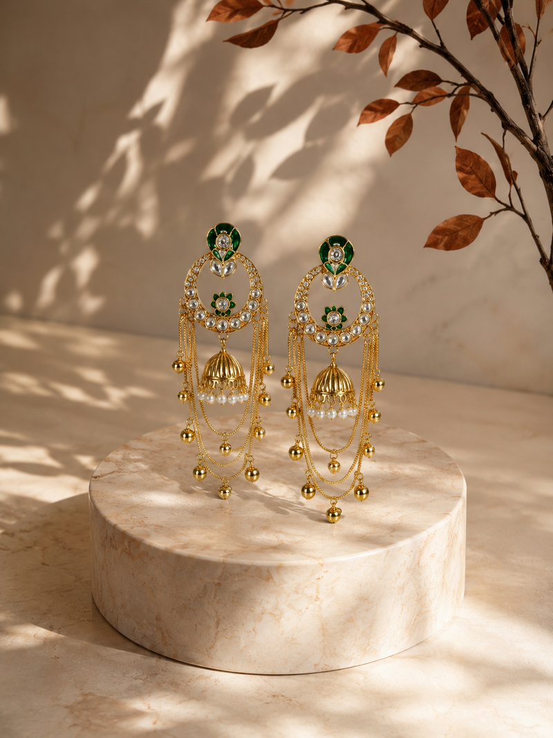 Green Pearl Jhumka Earrings