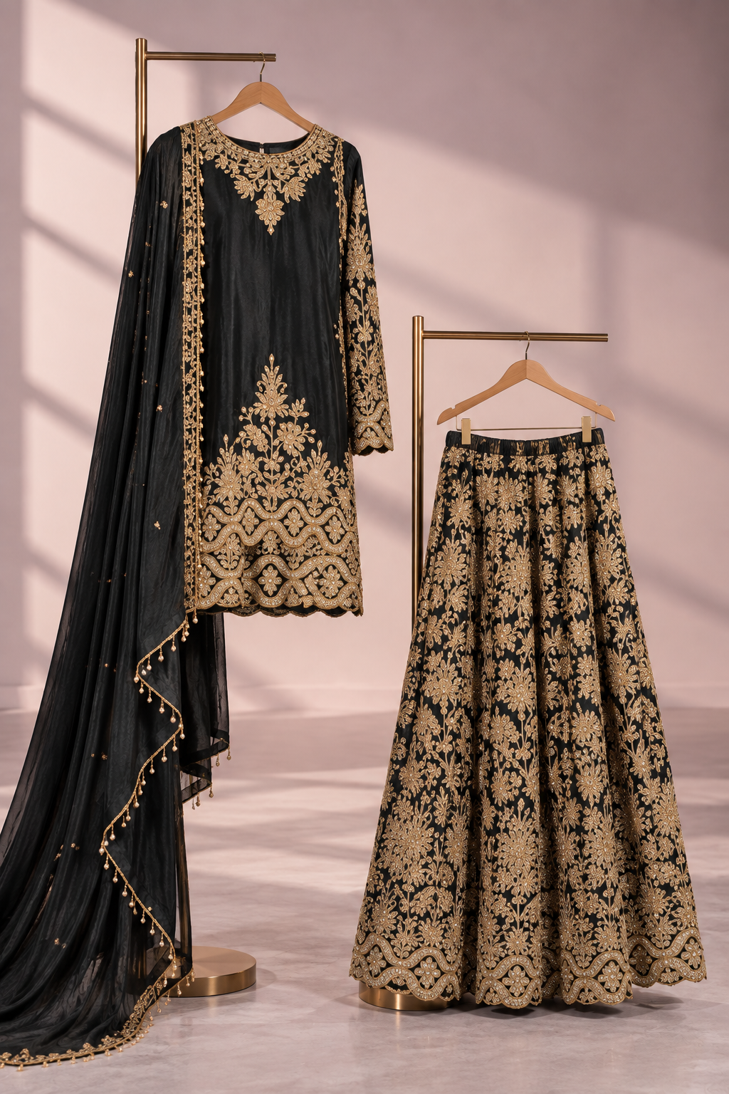 Royal Noir Sharara Set