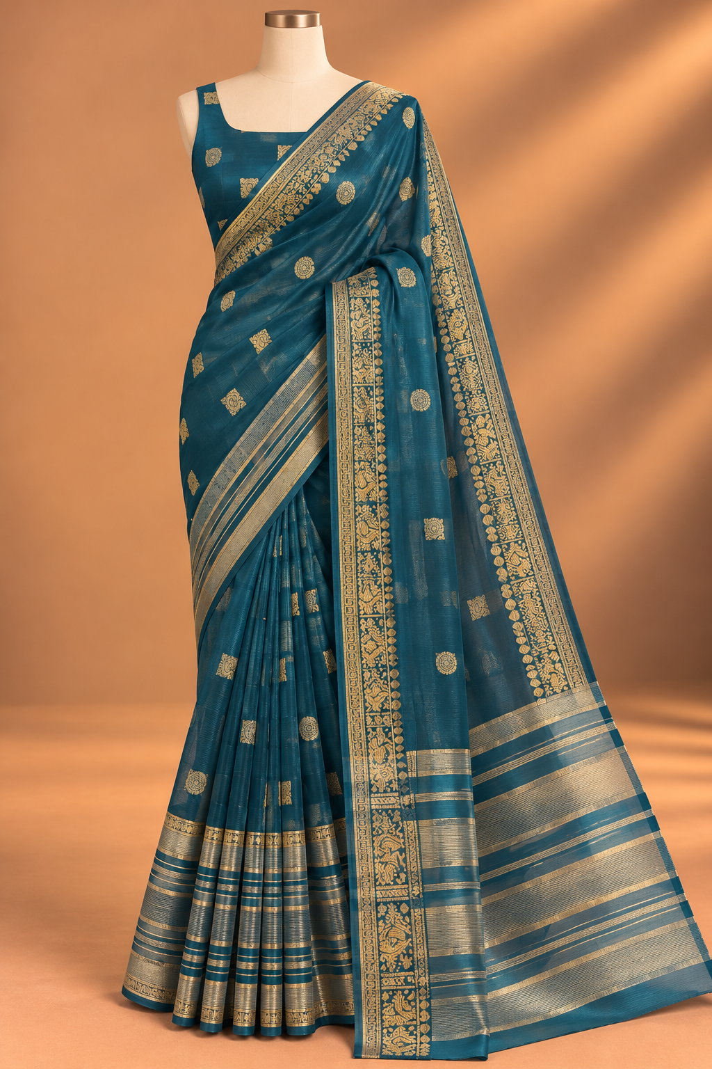 Teal Royale Woven Saree