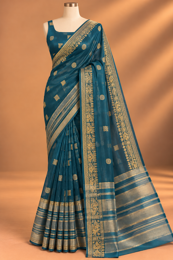 Teal Royale Woven Saree