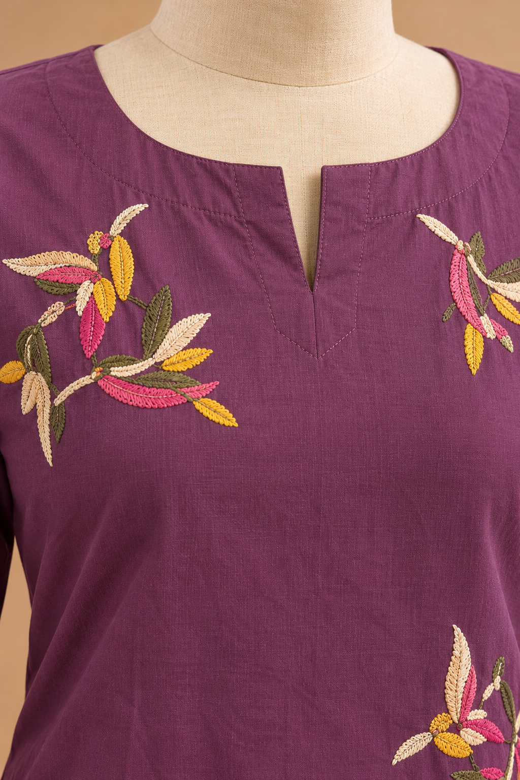 Mauve Floral Embroidered Kurta Set