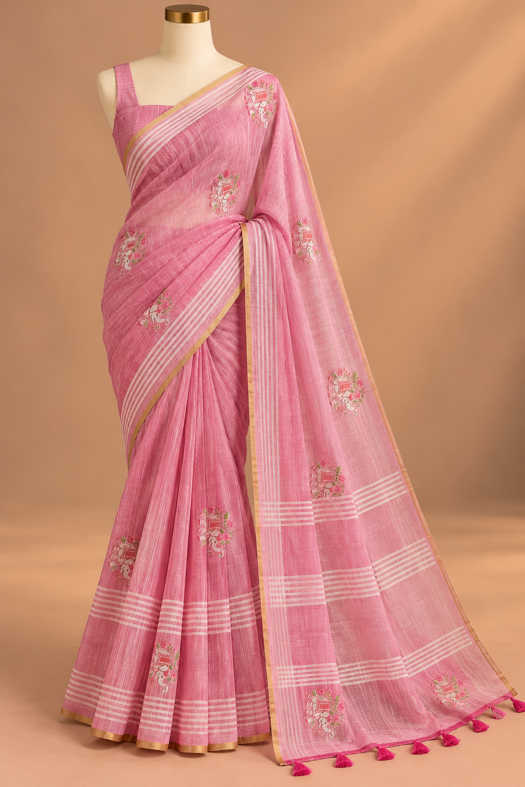 Gulabi Rekha Handloom Saree