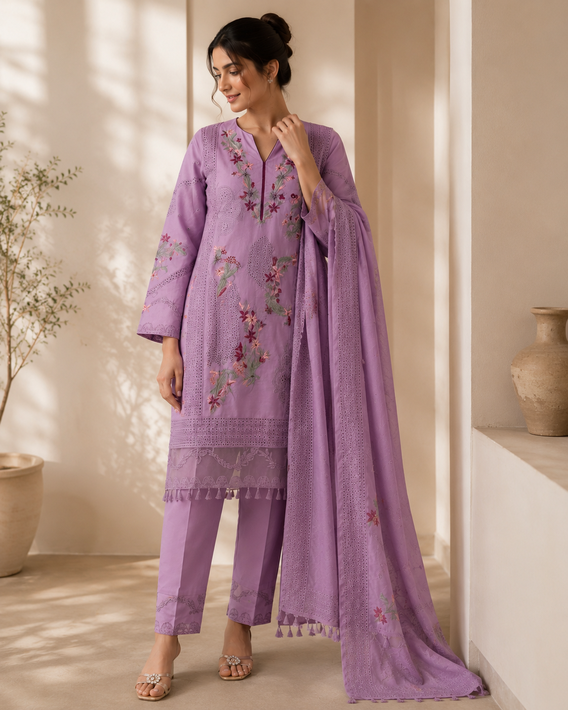 Lavender Blossom Embroidered Suit Set