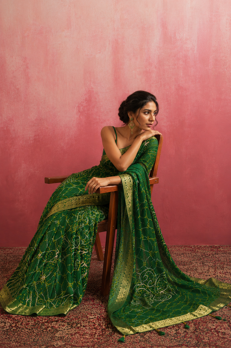 MAYURA VERDE — Emerald Motif Saree