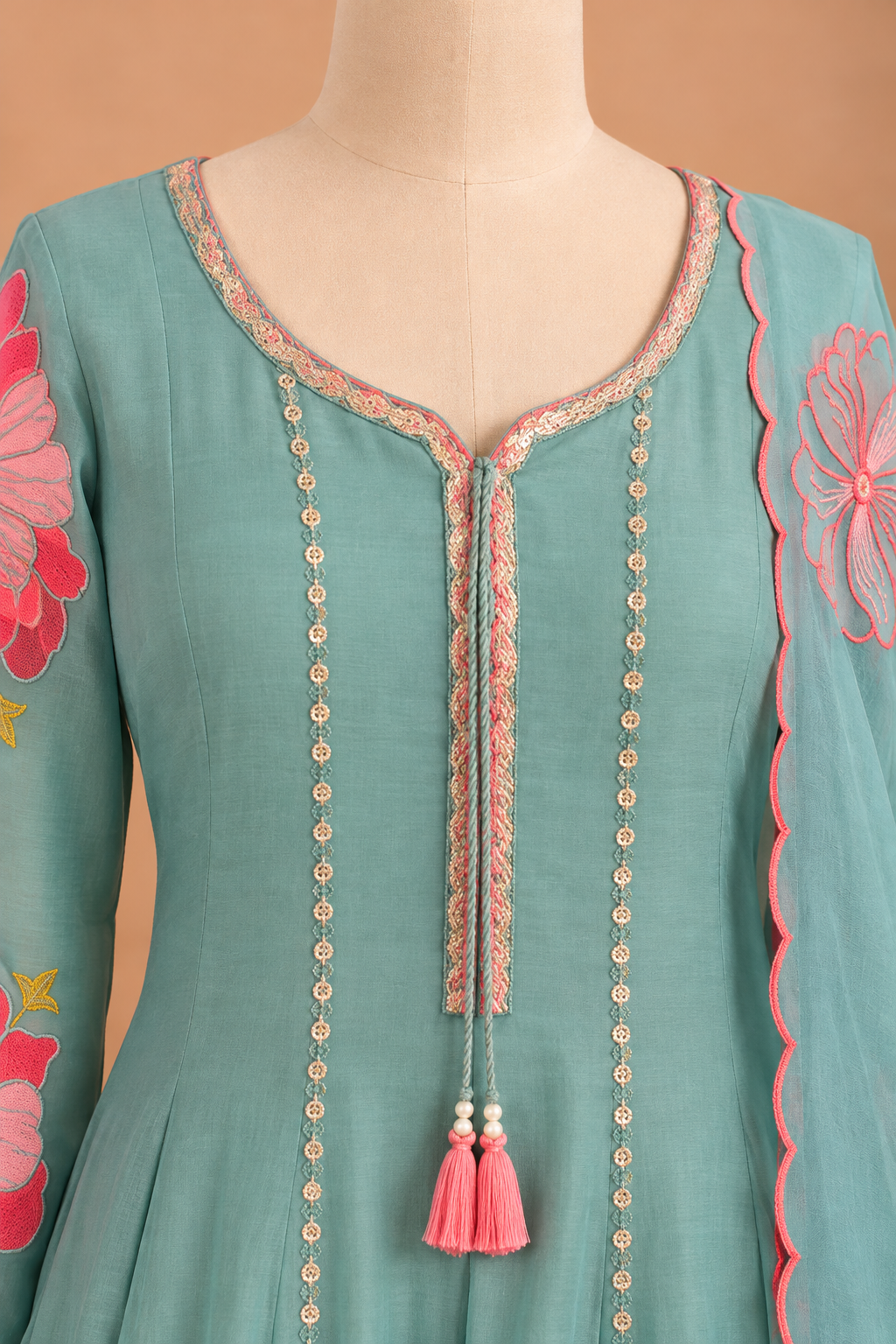 Aqua Petal Anarkali Set
