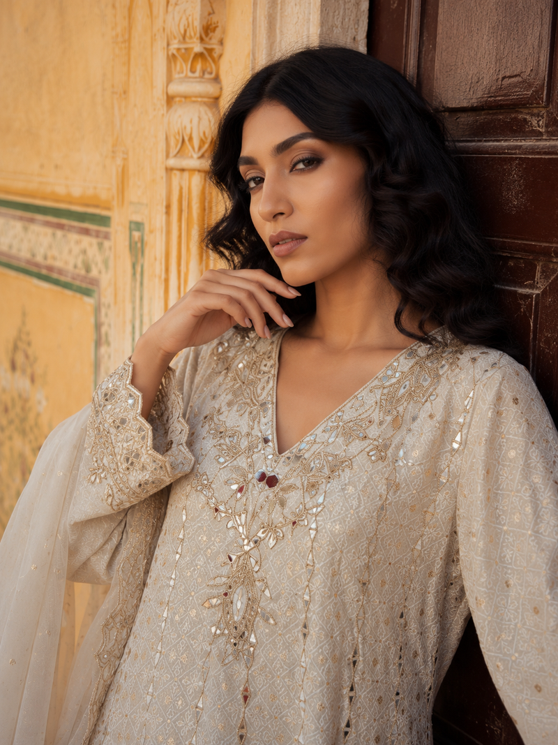 Ivory Noor Anarkali Set