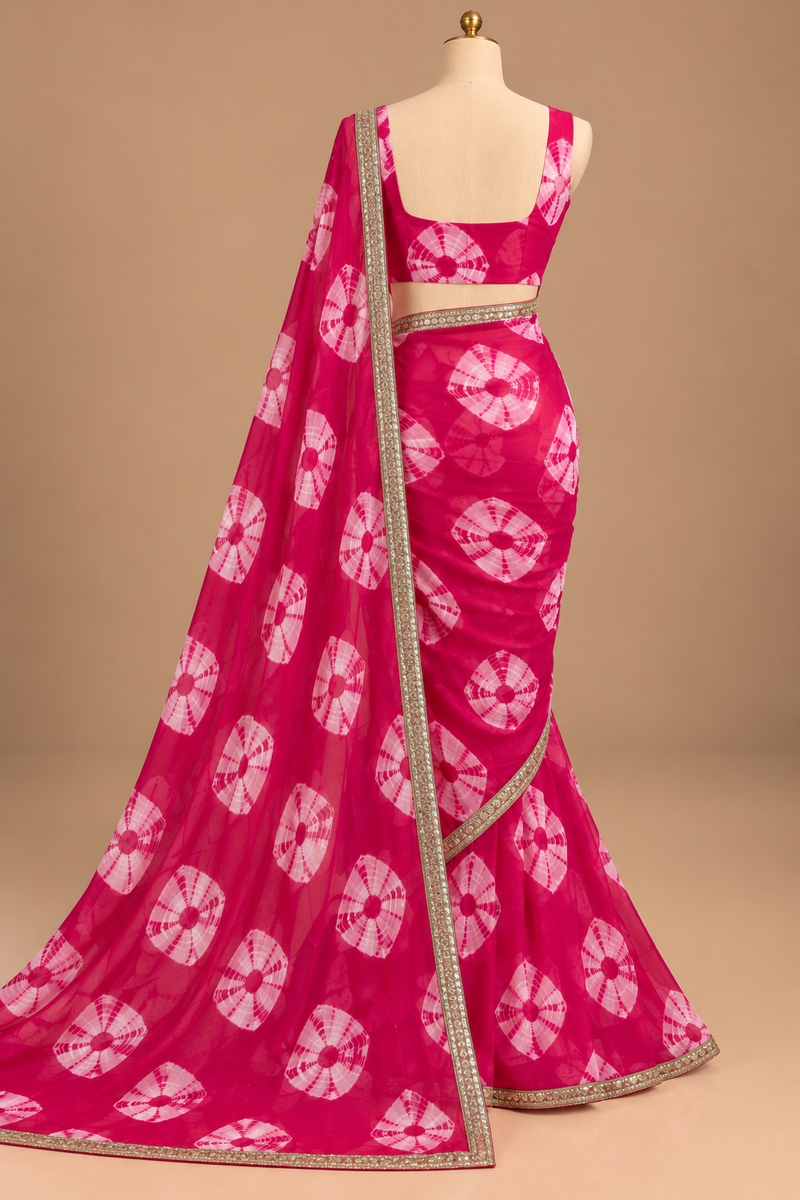 Gulabi Bandhani Saree