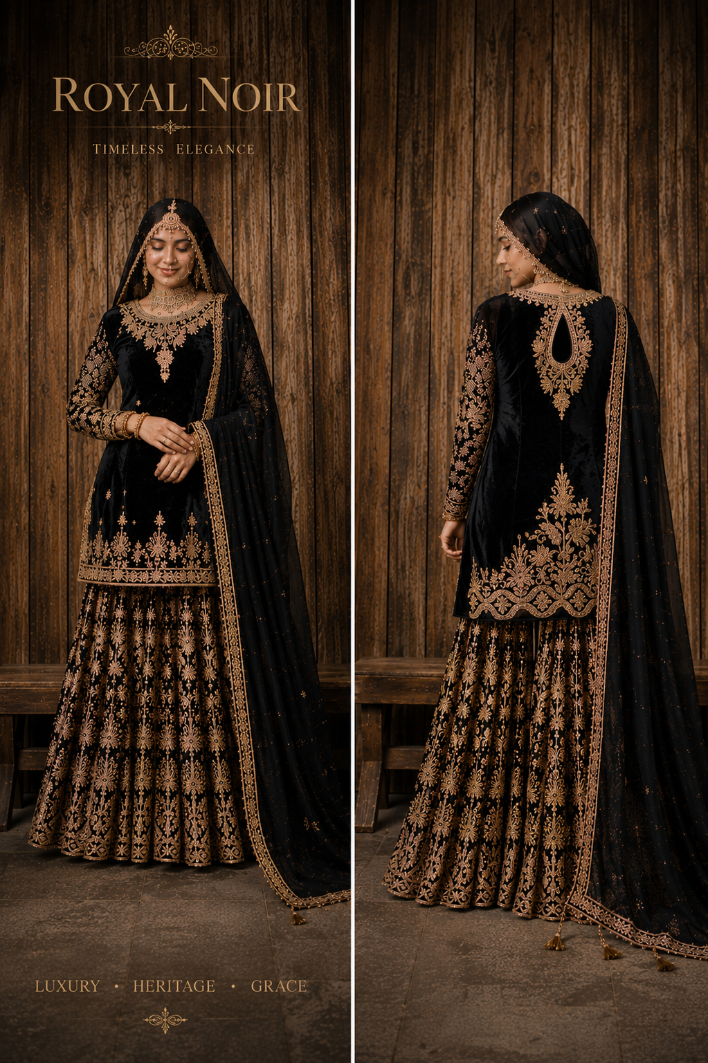 Royal Noir Sharara Set