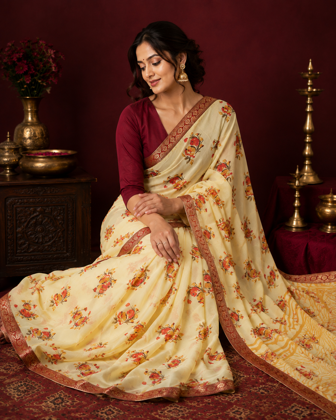 VANYA BLOOM — Ivory Floral Saree