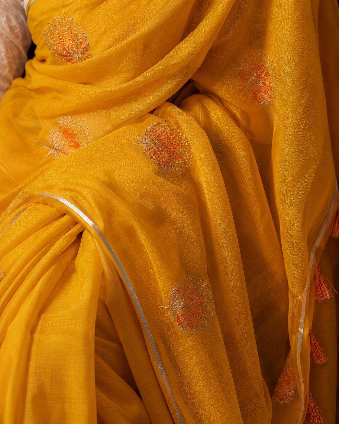 KANAKREKHA — Marigold Embroidered Saree