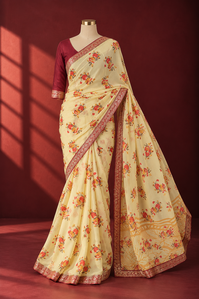 VANYA BLOOM — Ivory Floral Saree