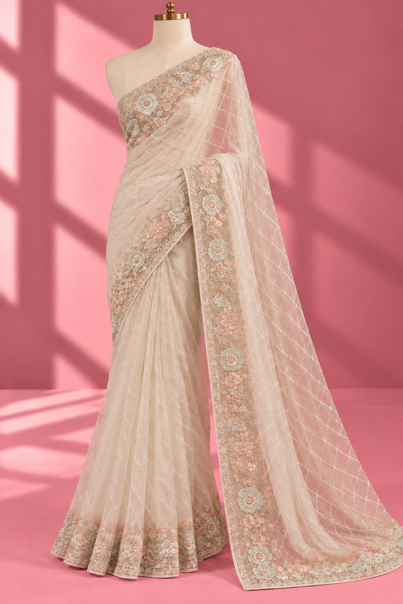 Chandrika Jaal Ivory Net Saree