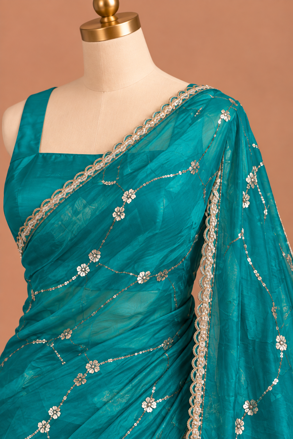 Neelanjali Turquoise Organza Saree