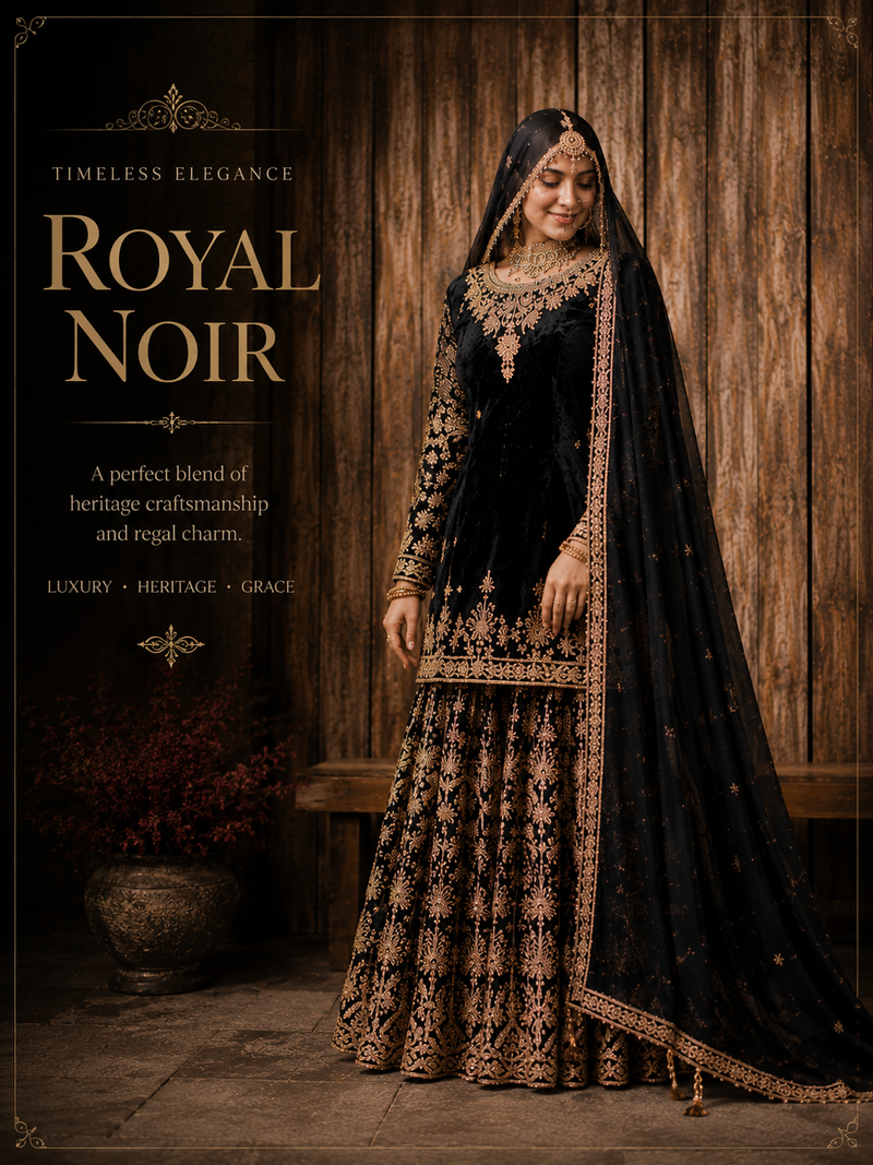 Royal Noir Sharara Set