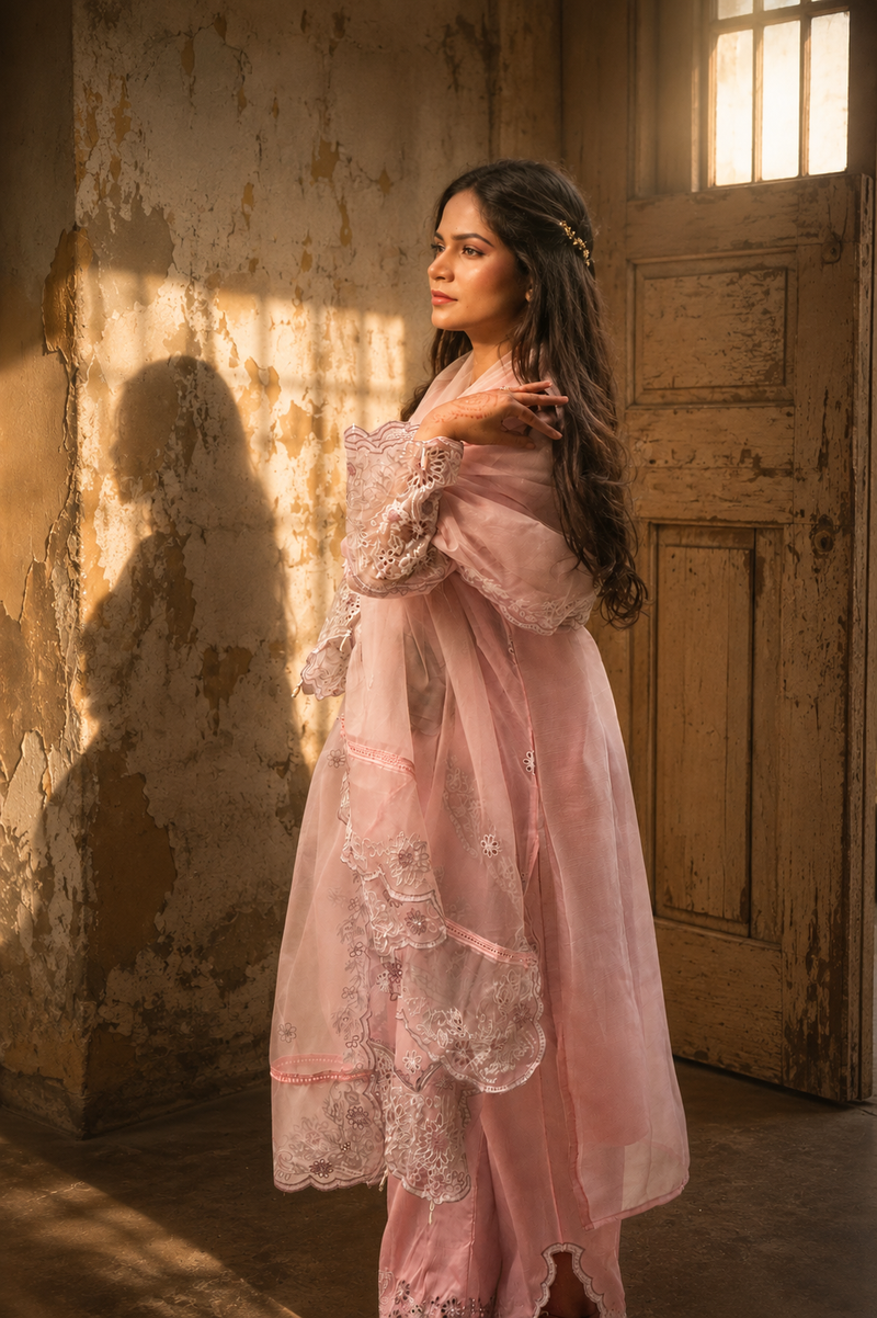 AURELLE BLUSH — Embroidered Organza Suit