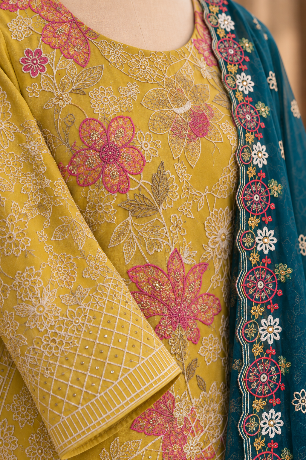 Zehra Gulbahar Mustard & Teal Ensemble