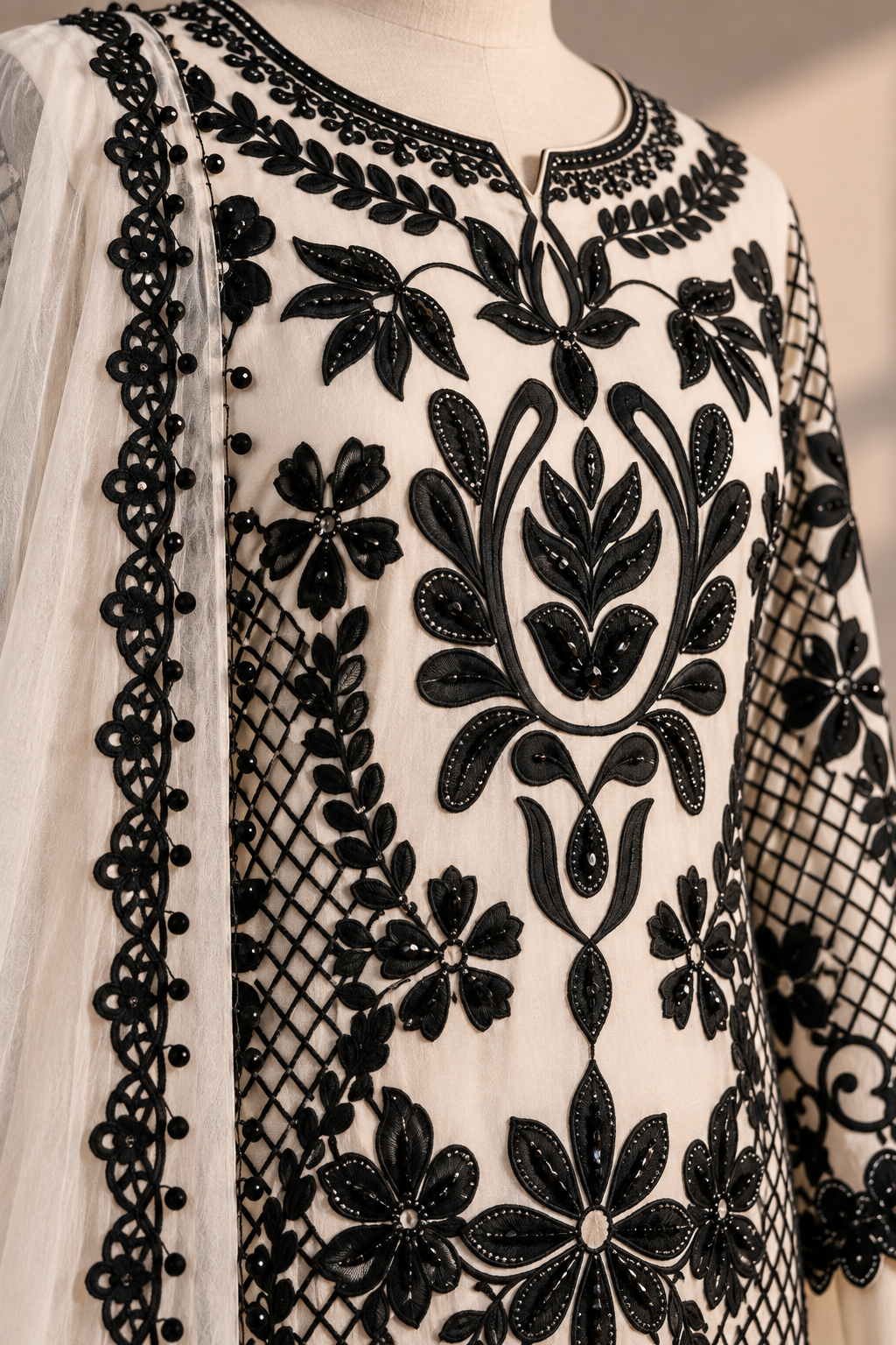 Ivory Noir Embroidered Suit Set