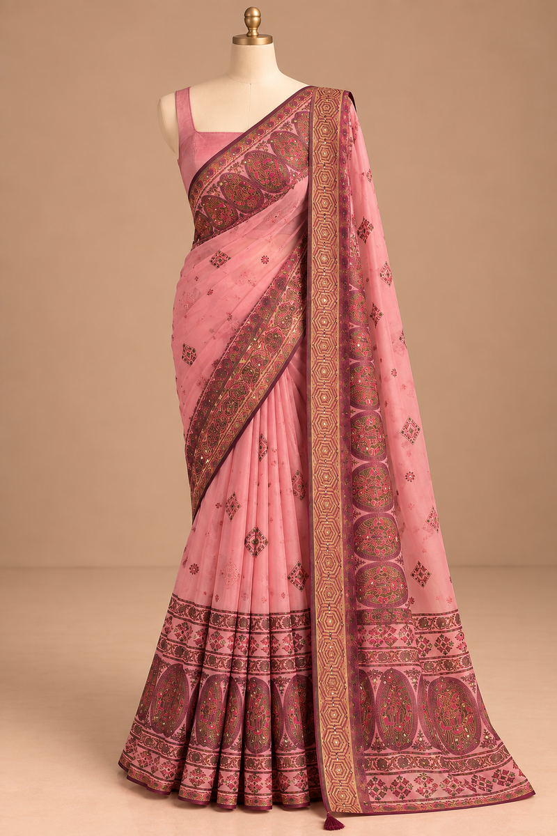 Gulabi Virasat Saree