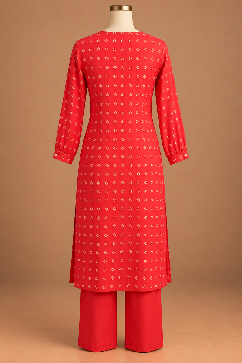 Vermilion Gold Motif Kurta Set