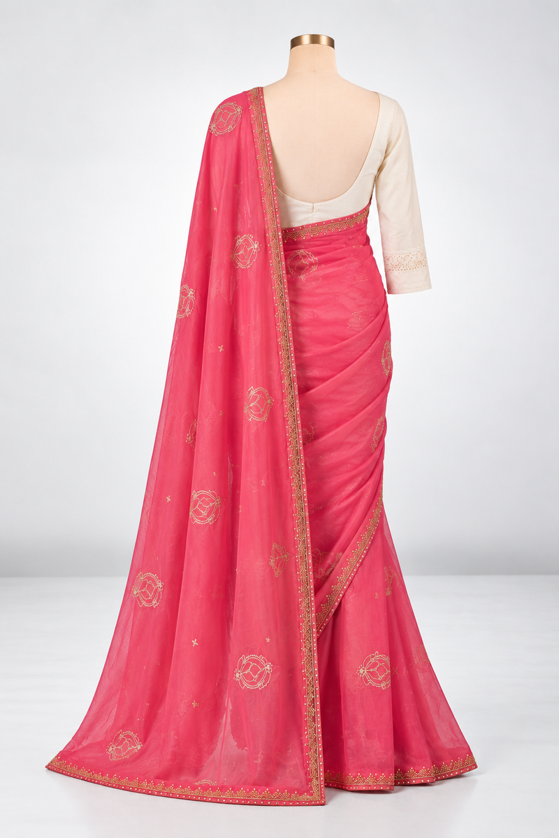 ROSÉ NOOR — Pink Embroidered Saree