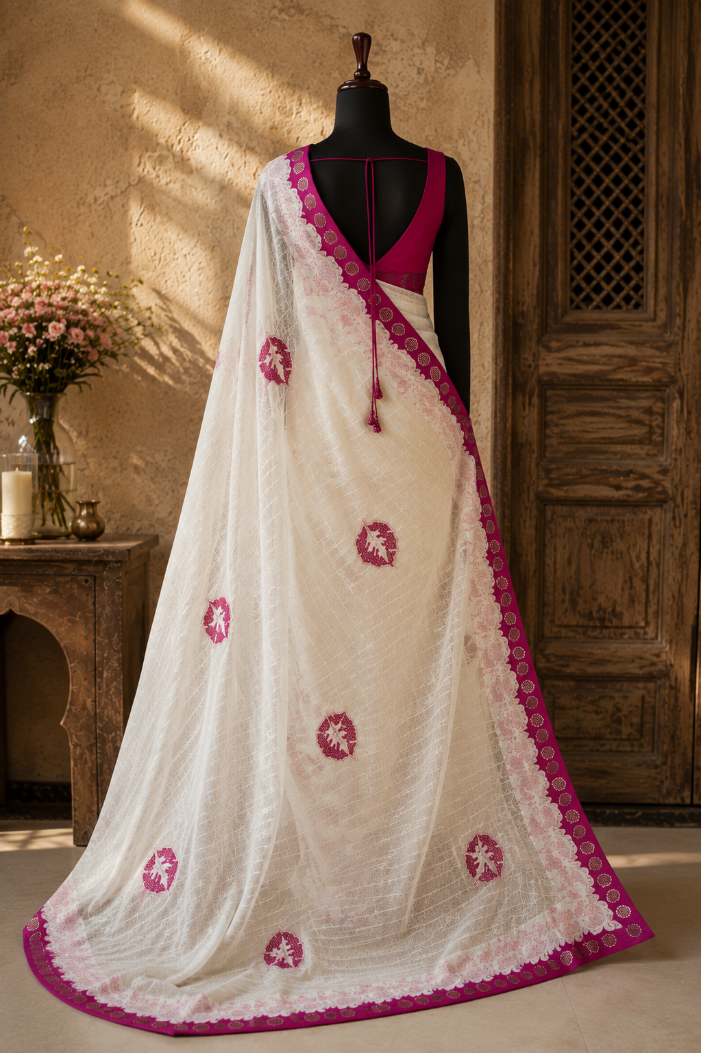 GULNAAR IVORY — Rose Border Saree