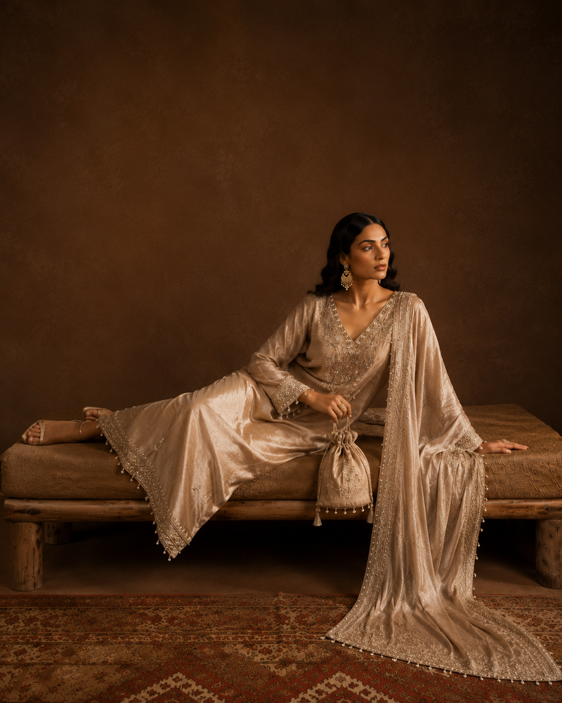 Champagne Zaria Suit with Potli