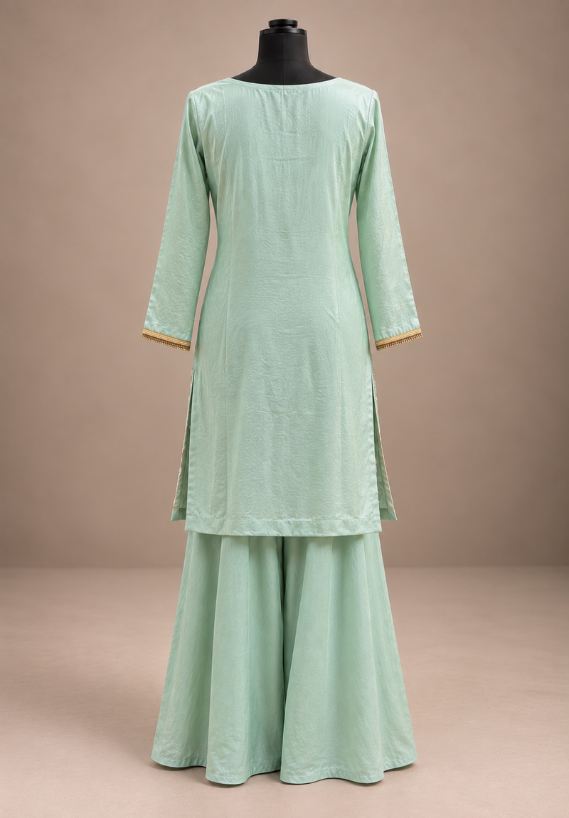 Mint Mehar Floral Embroidered Sharara Set