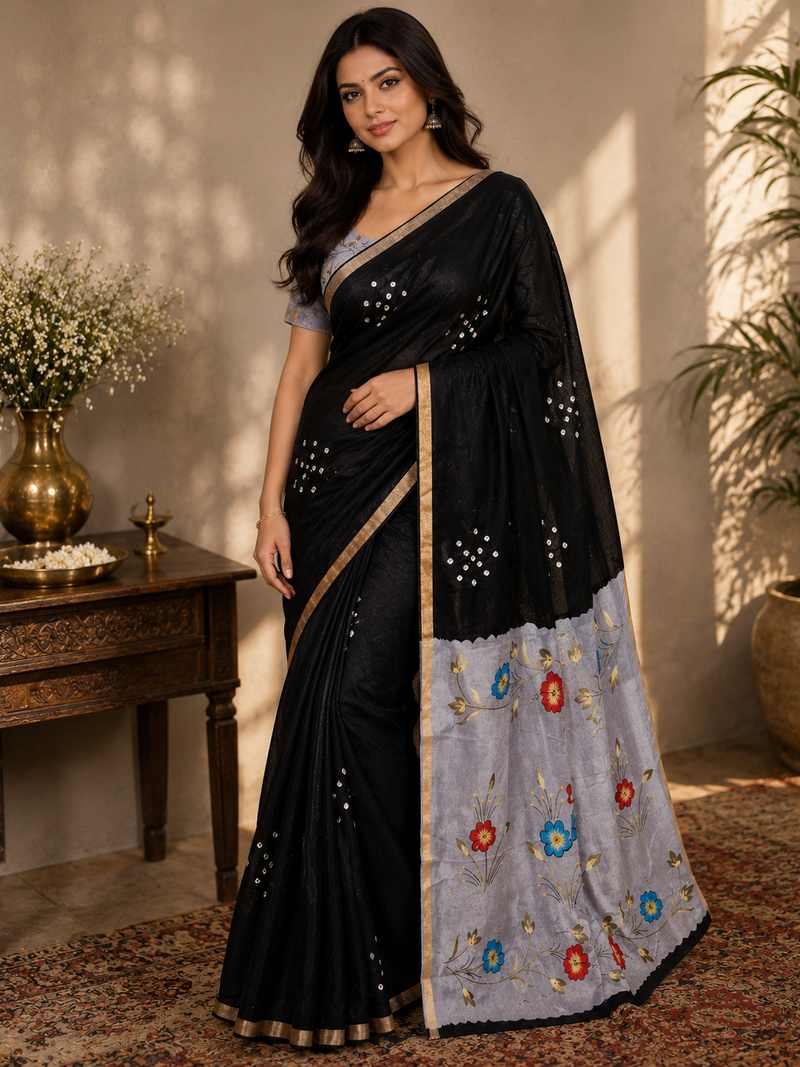 NOIR JARDIN — Floral Pallu Saree
