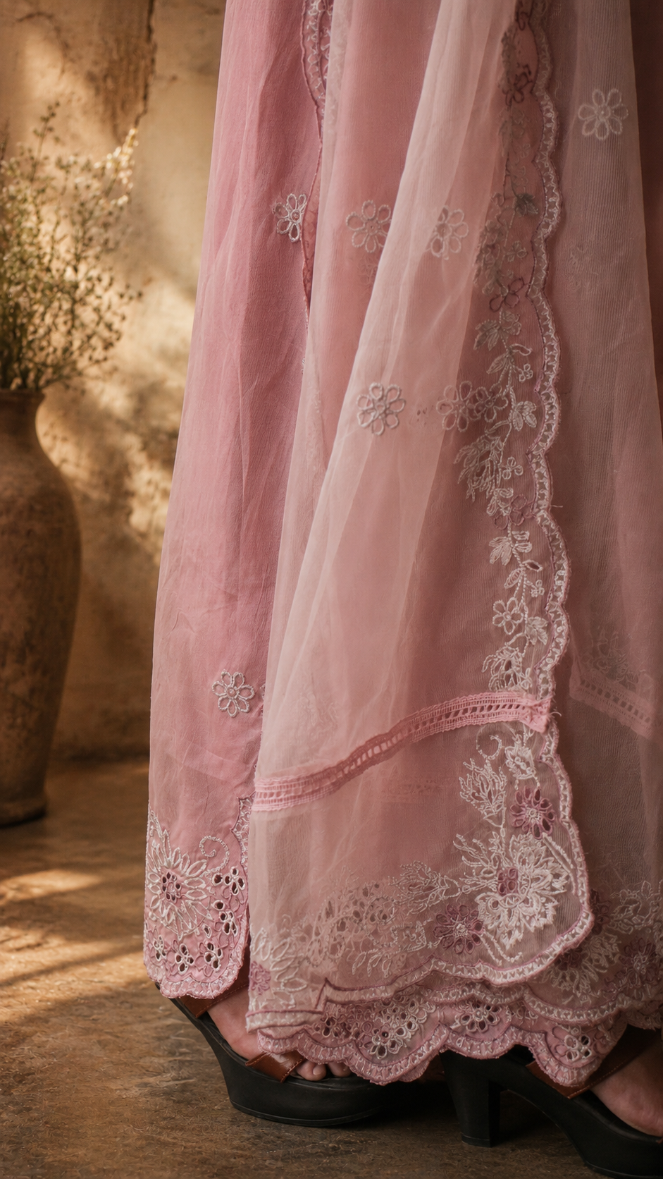 AURELLE BLUSH — Embroidered Organza Suit