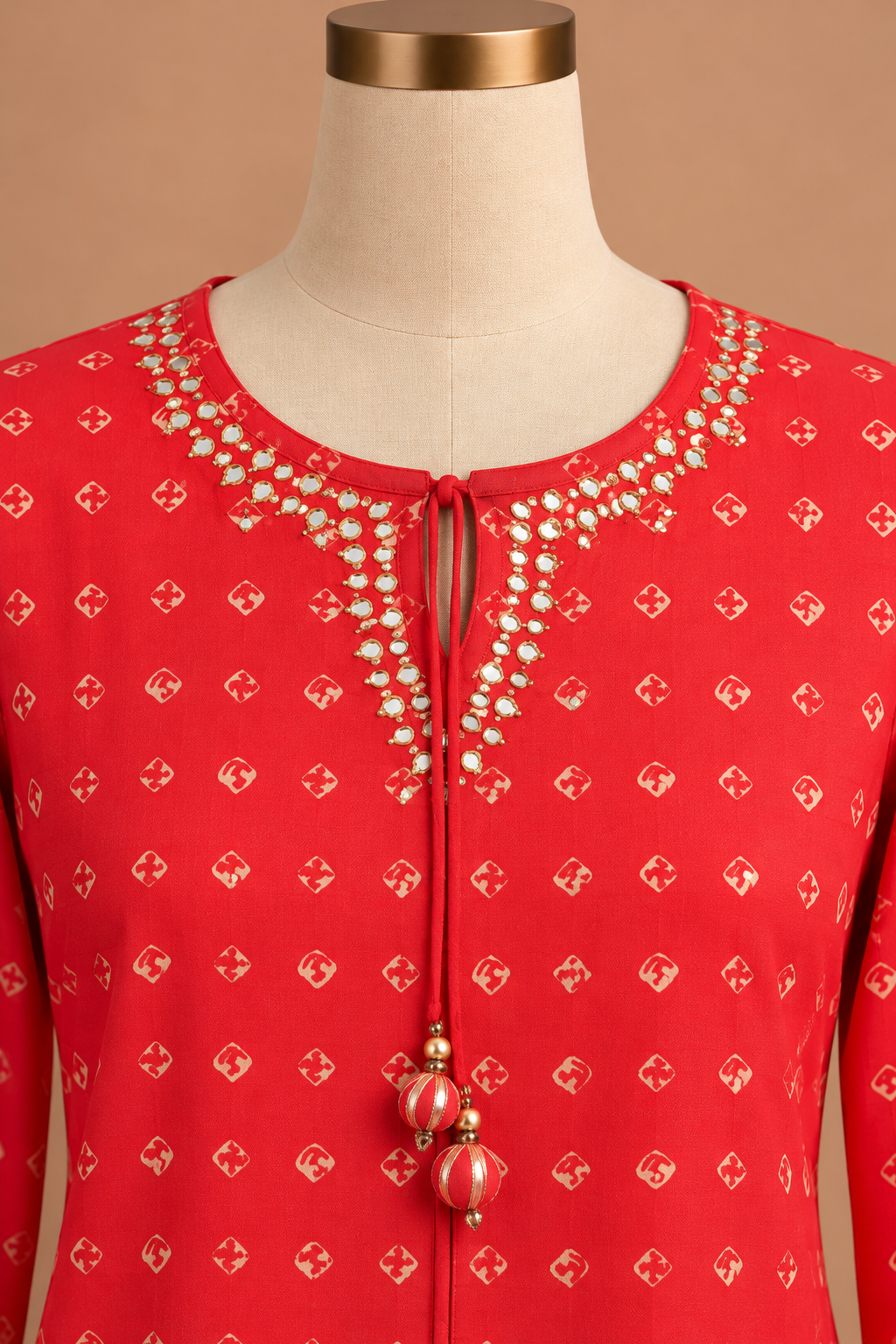 Vermilion Gold Motif Kurta Set