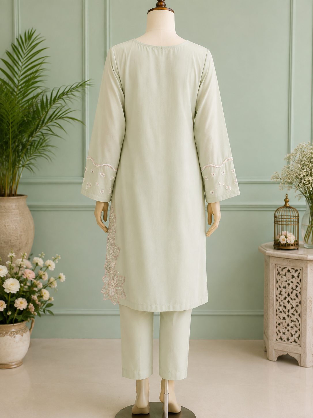 LUMIÈRE SAGE — Pastel Embroidered Suit