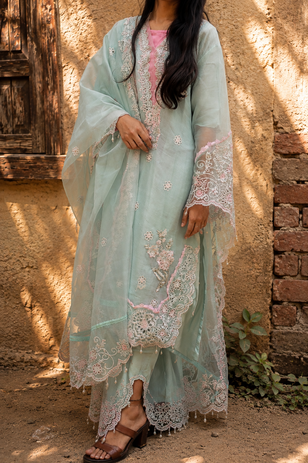 AURELLE BLUSH — Embroidered Organza Suit