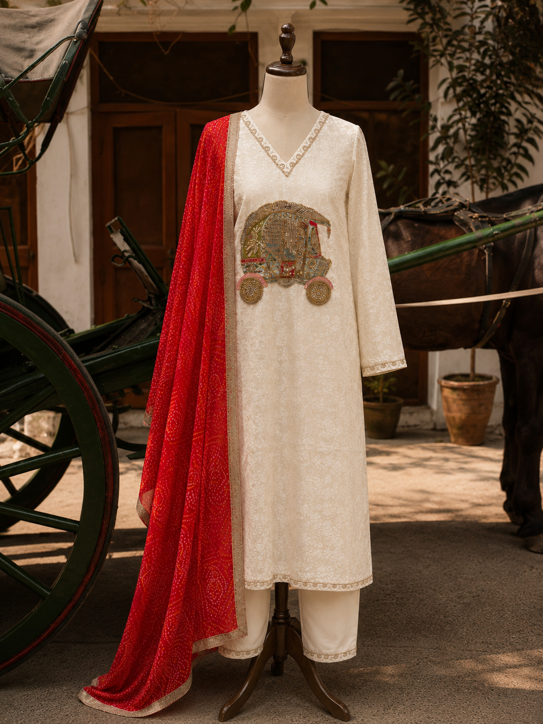RUBAIYA — Ivory Crimson Heritage Suit