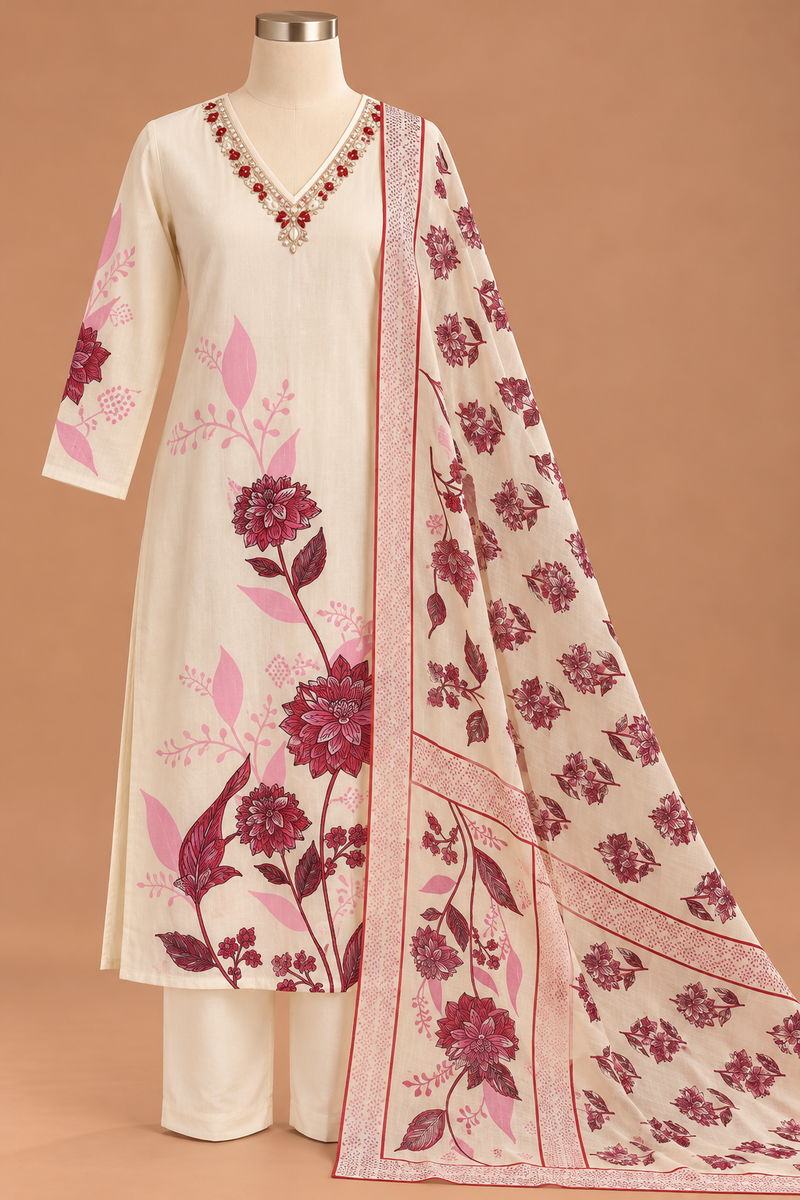 Ivory Gulab Floral Suit Set