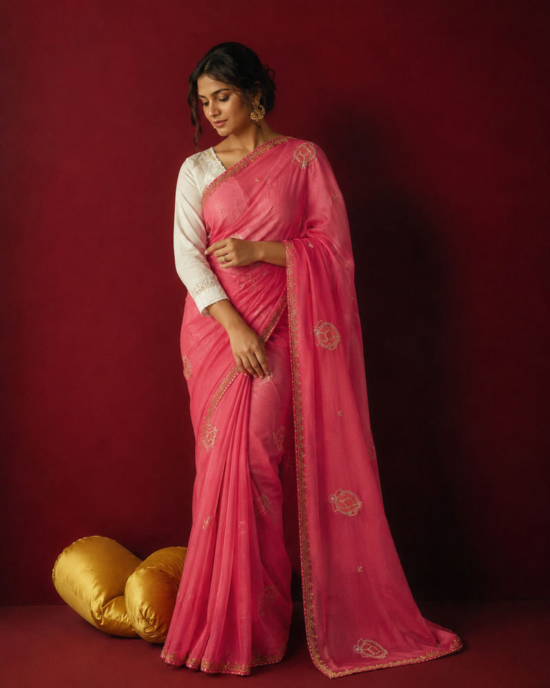 ROSÉ NOOR — Pink Embroidered Saree