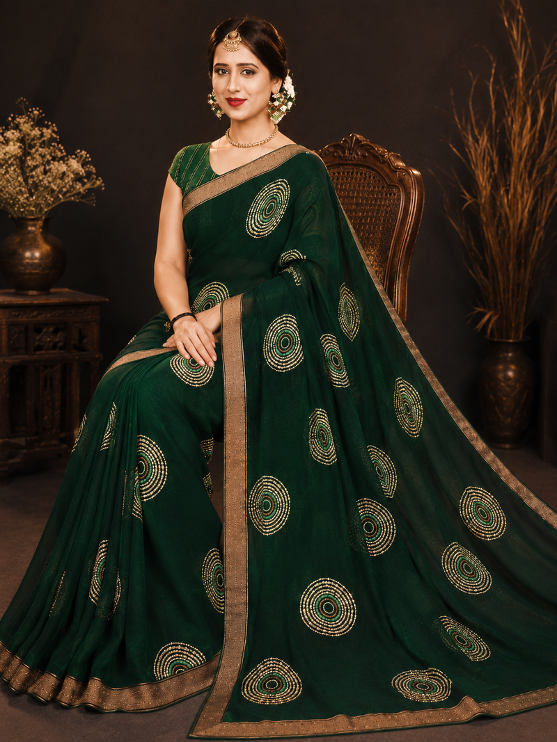 VANYA VERDE — Emerald Orb Saree