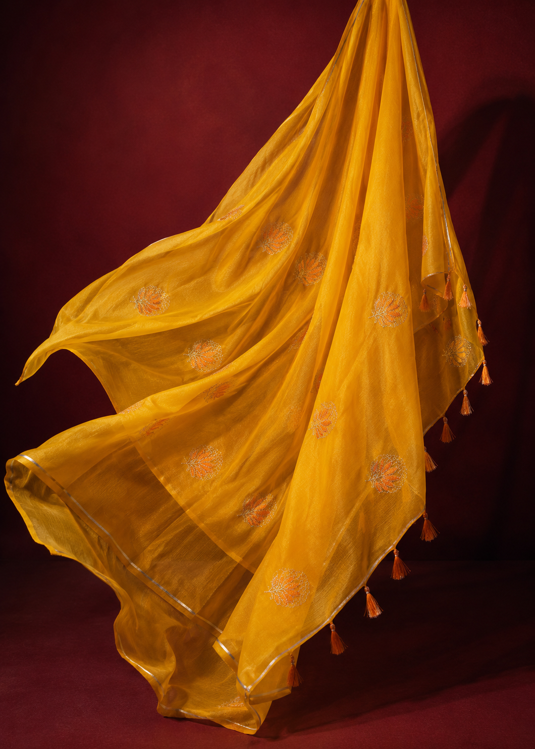 KANAKREKHA — Marigold Embroidered Saree