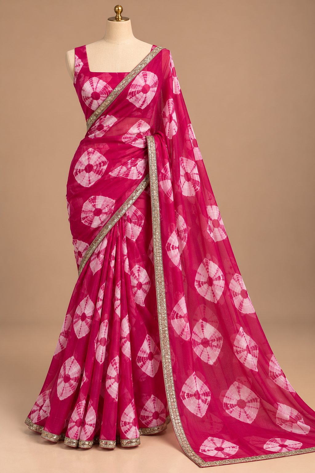 Gulabi Bandhani Saree